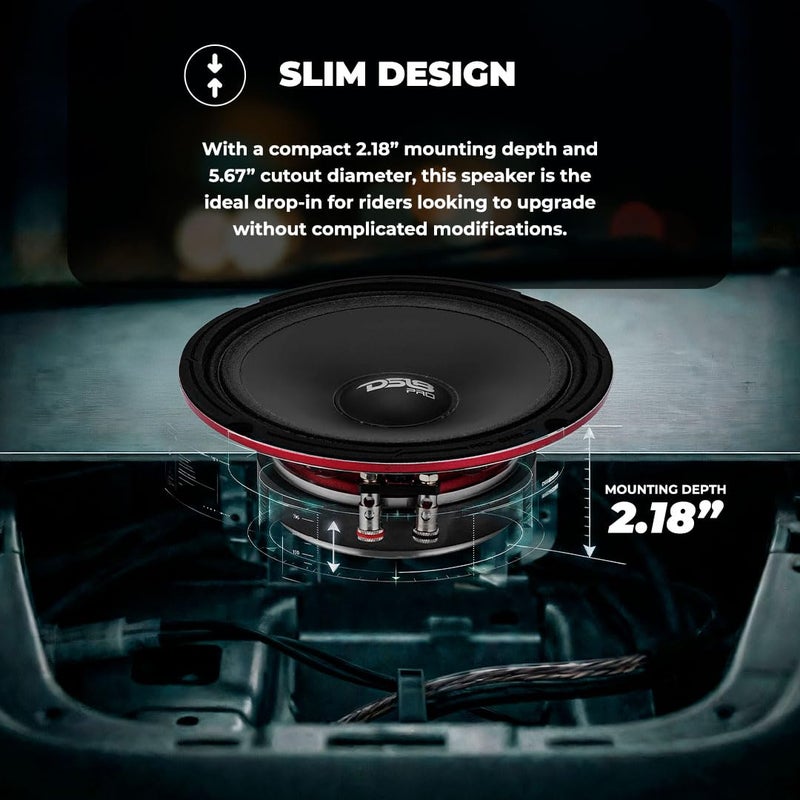 DS18 PRO-SM6.2 Slim Loudspeaker - 6.5", Midrange, Red Steel Basket, 400W Max Power, 200W RMS, 2 Ohms - IP66 Water Resistance, Perfect for Motorcycle Applications - Image 3